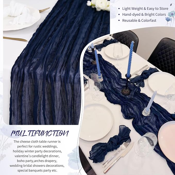Showgeous 18 Pack Navy Blue Cheesecloth Table Runner, 17 x 108 Inches | Boho - Image 5