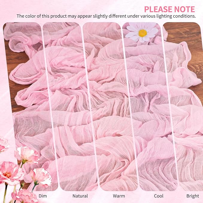 4 Pack Cheesecloth Table Runner 10FT Light Pink Table Runner Boho Gauze Cheese - Image 7