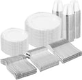 Nervure 600Pcs Silver Plastic Plates, Plastic Dinnerware Set by Nervure
