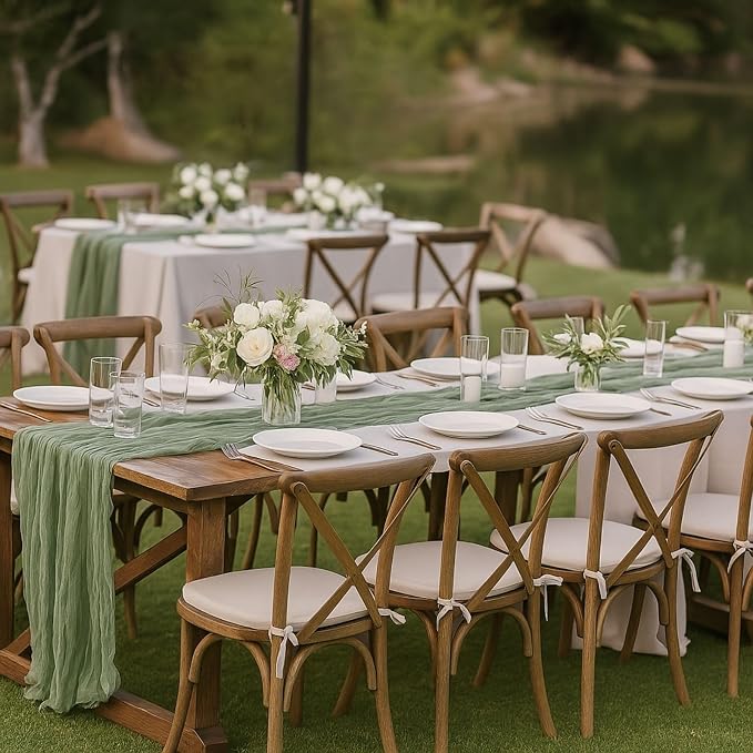 6 Pack Sage Green 10FT Cheesecloth Table Runners –120 Inch Rustic Gauze Bulk Set - Image 4