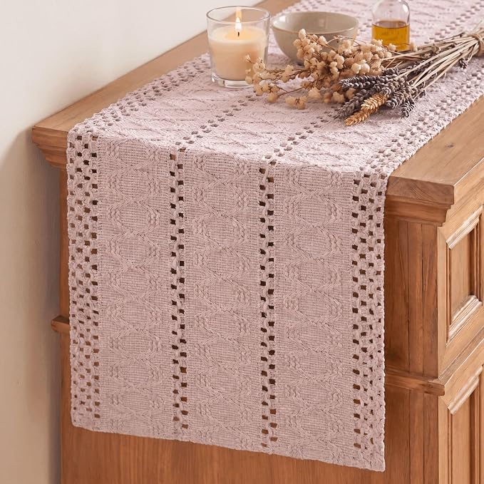 Artoid Mode Pink Woven Farmhouse Hollow Table Runner 12x60 Inch | Holiday by ArtoidMode