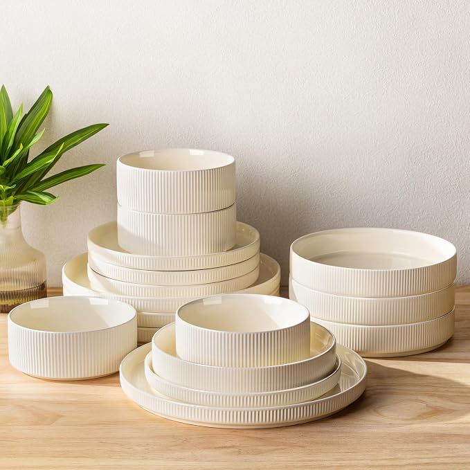 Ceramic Dinnerware Set for 4, 16-Piece Plates and Bowls Set | Lightweight by TheTerra