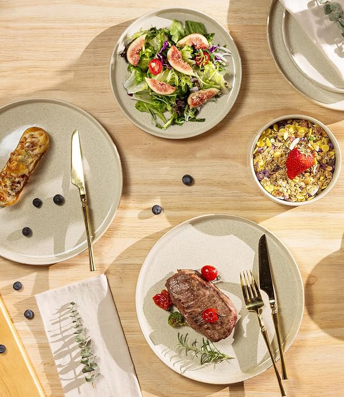 Ceramic Dinnerware Set for 4, 12-Piece Plates and Bowls Set | Lightweight - Image 3