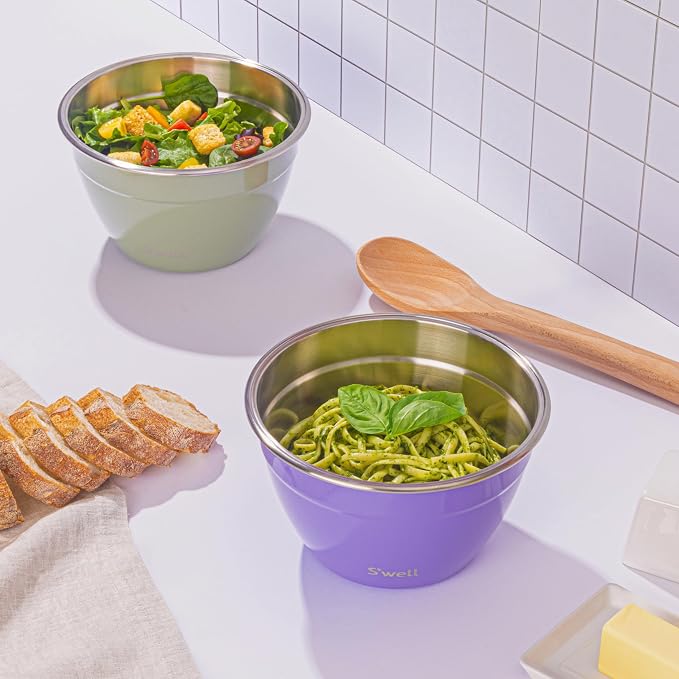 S'well Stainless Steel Salad Bowl Kit 64oz, Mountain Sage, Comes - Image 5