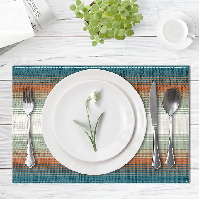 Emvency Farmhouse Placemats Set of 4, 12x18 Inch Striped Mexican Southwestern - Image 2