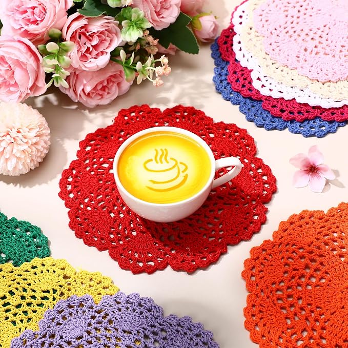 10 Pcs 8 Inch Cute Crochet Doilies Crochet Flower Coasters Handmade Cotton - Image 6