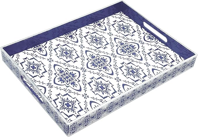 Serving Tray with Handles, 15.7 * 11.8 inches, Plastic Ottoman Tray with by PDUHKO