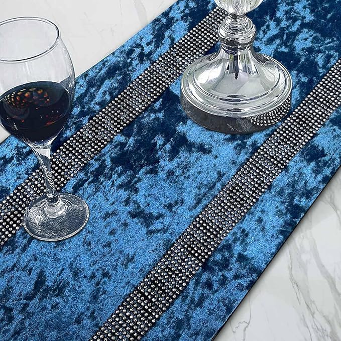 Fancy Blue Table Runner, Ombre Velvet, Double-Layer, Modern Style - Image 2