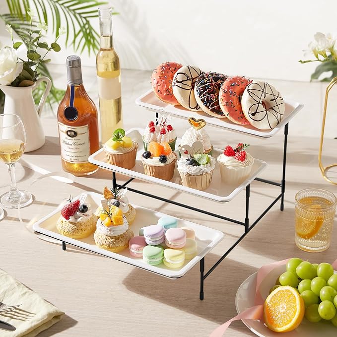 Lifewit 3 Tier Serving Tray, 30 x 17 cm/12 x 6.5" White Plastic Tiered Food - Image 2