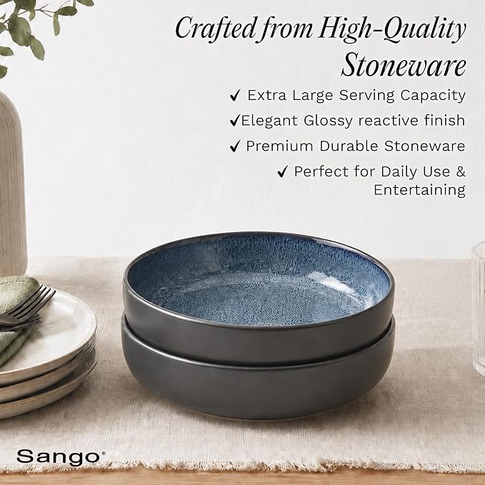 Sango Resona Blue & Black Large Serving Bowl, 64.25 oz, Salad & Dinner - Image 3