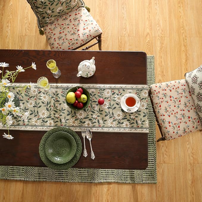 Designer Vintage Linen Table Runner, Floral Pattern, Dining Table, Thanksgiving - Image 6
