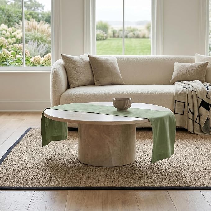 Solino Home 100% Pure Linen Table Runner Oil Green Woven, Fete 14 x 72 in | - Image 3