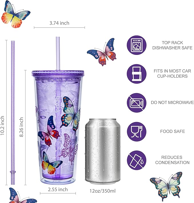 bzyoo 24oz Plastic Tumbler Cup, Lid & Straw, Iced Coffee, dishwasher safe - Image 7