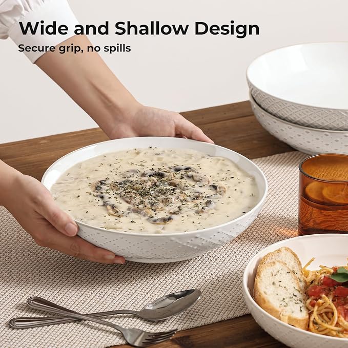 Y YHY Large Pasta Bowls, 45 oz Embossed Salad Bowls - Image 3