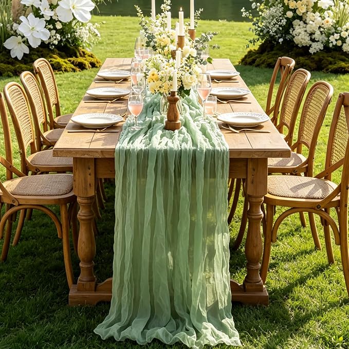 3Pcs Sage Green Cheesecloth Table Runner, 10FT Rustic Green Boho Gauze Table - Image 6