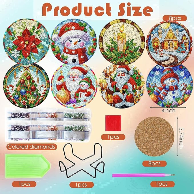 ijbnhd Christmas Diamond Art Coasters, 4x4 inch | DIY Kits - Image 3