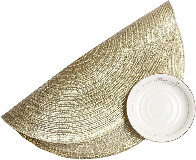SHACOS Gold Glitter Round Placemats Set of 6 Bling Circle Place Mats Washable - Image 7