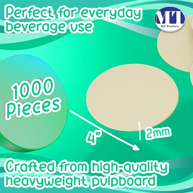 MT Products 4" Blank Off-White Heavyweight Round Paper Coasters - Image 2