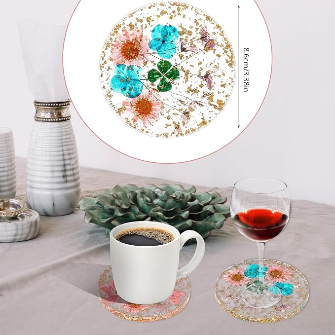 2pcs Dried Flower Drink Coasters, Flower Resin Drink Cup Mat Reusable Floral - Image 6