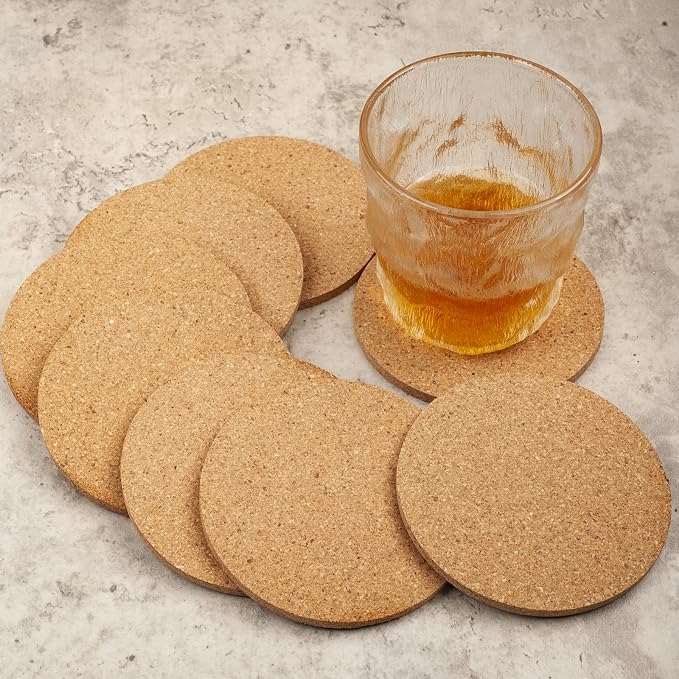 8PCS Cork Coasters for Drinks Absorbent Coaster 3.9 inch Round Simple Style - Image 5