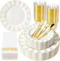 175PCS Ivory Plastic Dinnerware Set, Wavy Plates by QualQuot