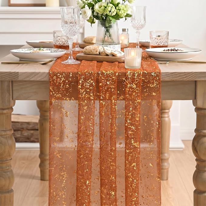 Artoid Mode 6PCS Caramel Gauze Gold Table Runner 120 Inch 10FT, Glitter - Image 2
