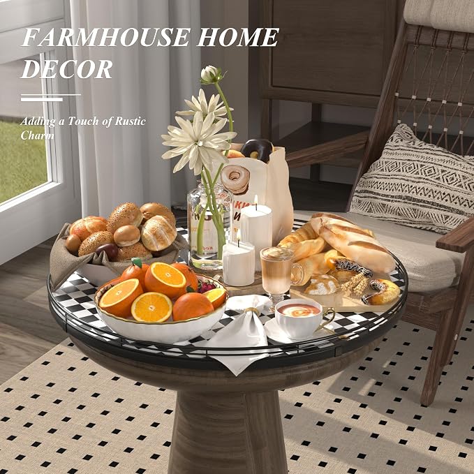 AMH 21-Inch Black and White Checkerboard Lazy Susan Decorative Tray | Smooth - Image 4