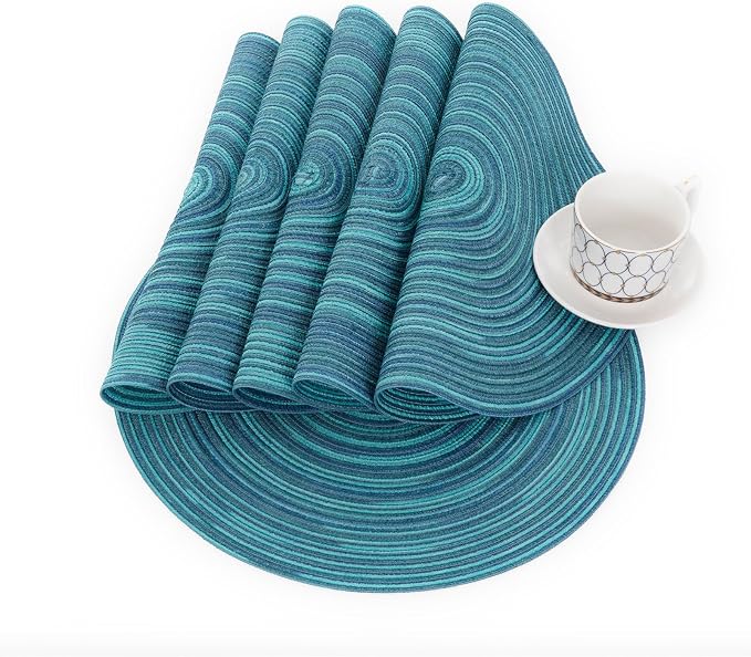 SHACOS 15 inch Round Placemats Set of 4 Variegated Multicolor Place Mats Cotton - Image 6