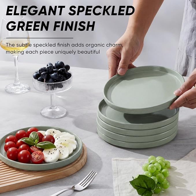 E-far 7.9 Inch Ceramic Dinner Plates, 6-Piece Stoneware Salad Plates, Chip & - Image 6