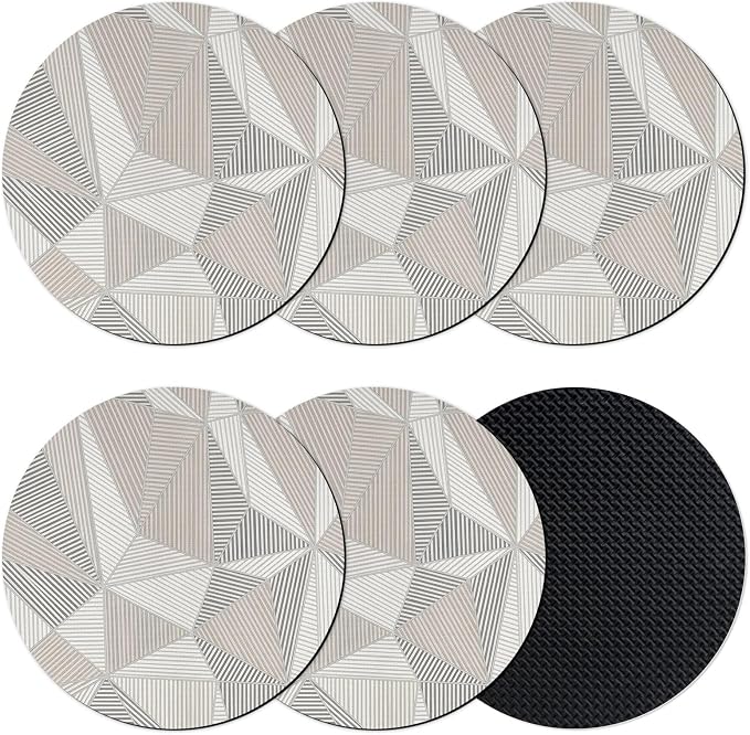 Coasters Set of 6, Geometric Minimalist Round Drink Coasters by Unknown