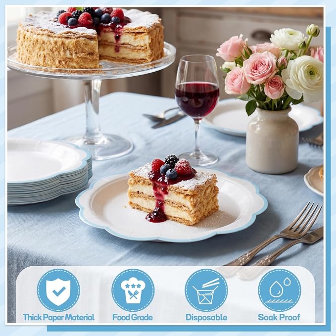 NatNarr 30 Pcs Blue and White Plates 9 Inch Paper Plates - Image 4