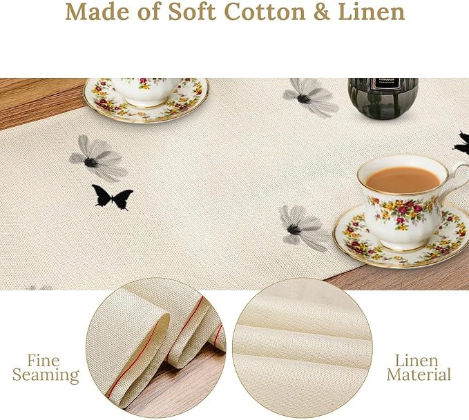 Blue Daisy Table Runner, Boho Spring Floral Flower Butterfly Farmhouse Coffee - Image 6