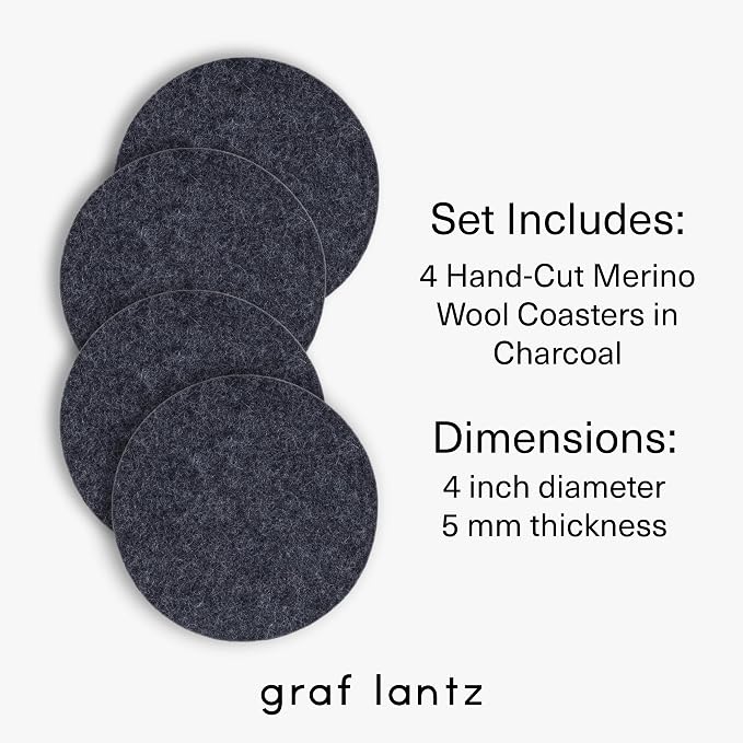 Graf Lantz - Bierfilzl Merino Wool Round Coasters Set of 4 - Charcoal - Absorbs - Image 4