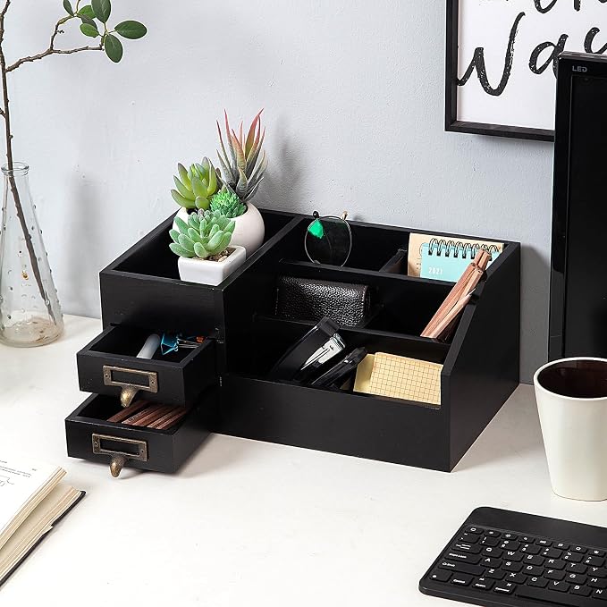 Distressed Rustic Wooden Office Desktop Organizer Wood Shelf Tabletop Home - Image 3