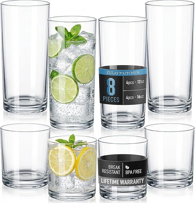 Zulay Kitchen Plastic Drinking Glasses – Mixed 16oz & 12oz Acrylic Shatterproof by ZulayKitchen