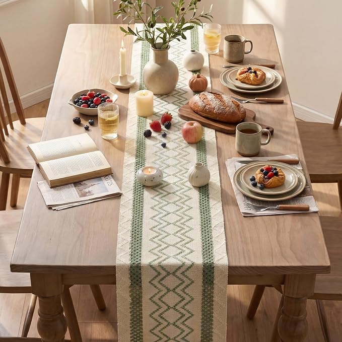 Artoid Mode Sage Green Stripe Diamond Woven Table Runner 12x48 Inch | Holiday - Image 4