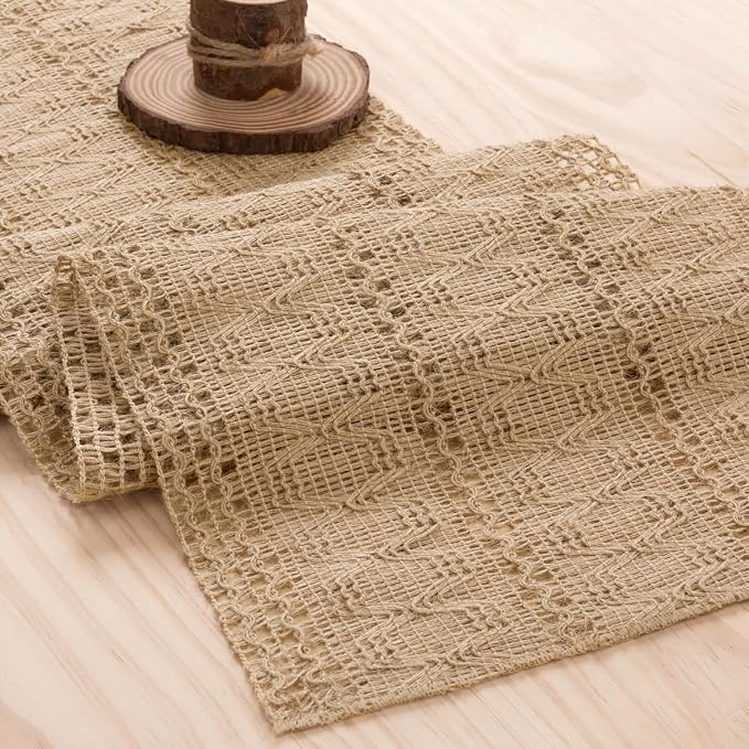 MLMW Boho Table Runner 36 inches Small Coffee Table Runner Rustic Burlap - Image 4