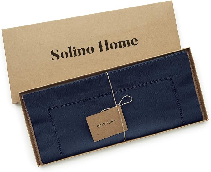 Solino Home Cotton Linen Table Runner Navy, Hemstitch Collection 14 x 90 in | - Image 4