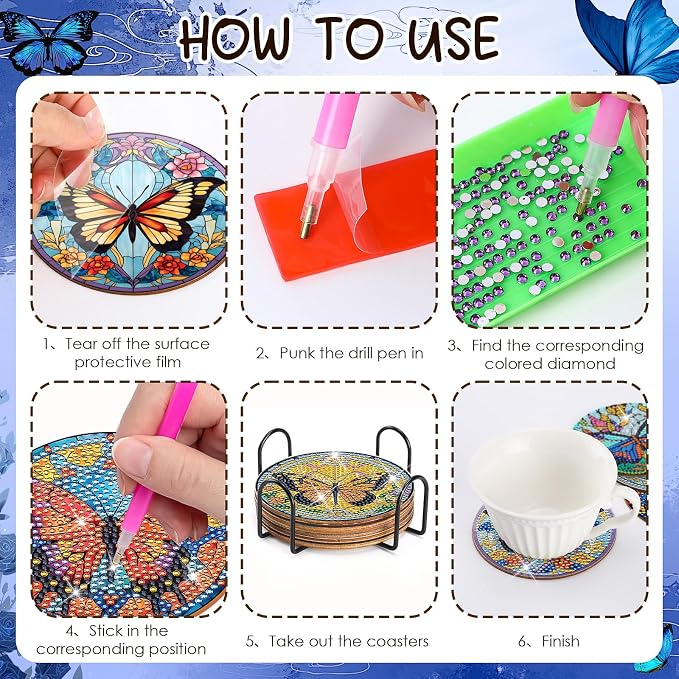 Butterfly Diamond Art Painting Coasters - Image 7