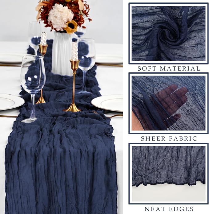 12 Pieces Navy Blue Cheesecloth Table Runners 10FT Gauze Fabric Runner - Image 2