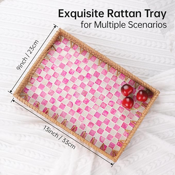 Rectangle Rattan Tray with Mother of Pearl Inlay, Rattan Serving Tray with - Image 9