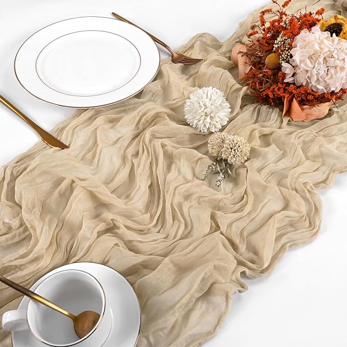 10 Pack Beige Cheesecloth Table Runner 17x108 Inch Boho Gauze Cheese Cloth - Image 4