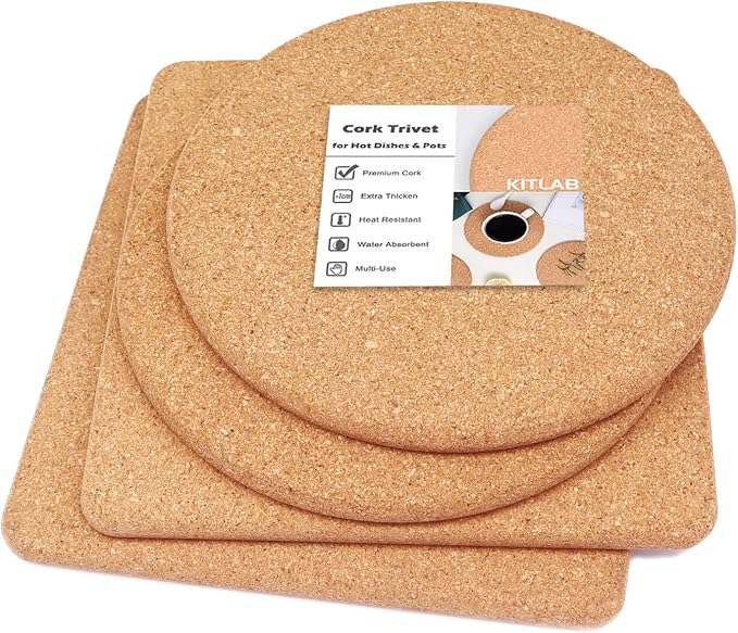 Cork Trivets for Hot Dishes, Hot Pots and Pans, 8 Inch 4 Pcs | High Density by KITLAB