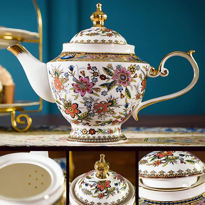 ACMLIFE Fine Bone China Tea Set, 13-Piece English Tea Set - Image 3