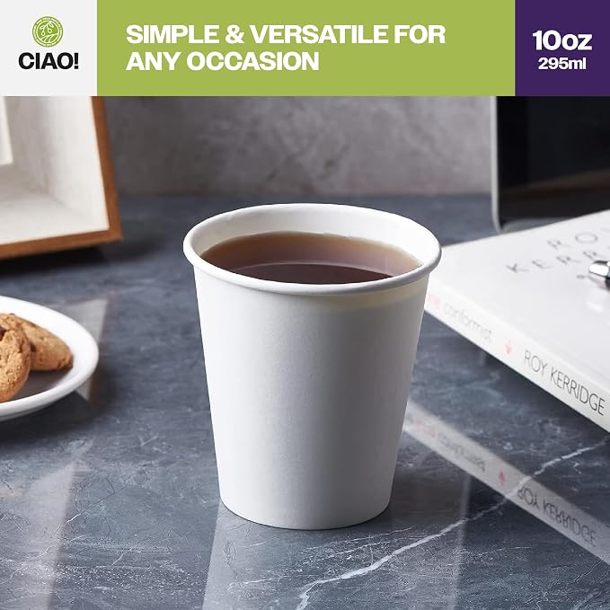 CIAO! 10oz White Paper Hot Cup, Disposable, 90mm Diameter 1 - Image 6