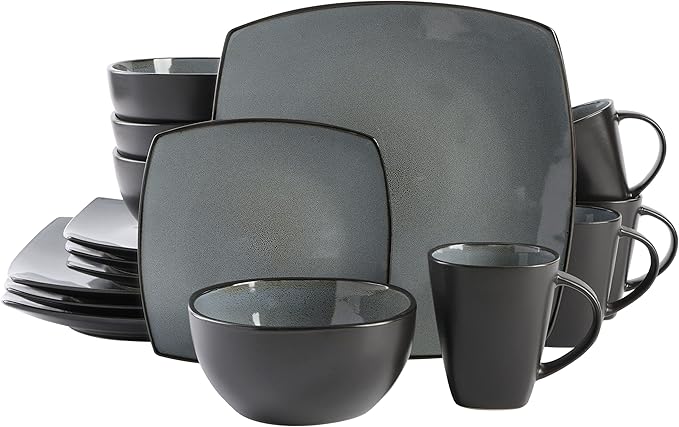 Gibson Elite Soho Lounge Square Reactive Glaze Stoneware Dinnerware Set by GibsonHomewares