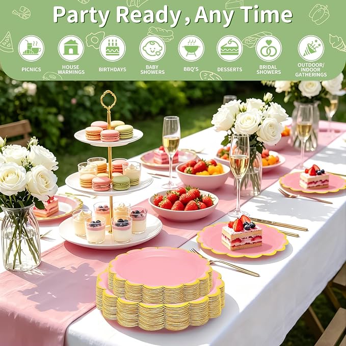 50 Pcs Pink Paper Plates Disposable, Dessert Cake Plates, - Image 3