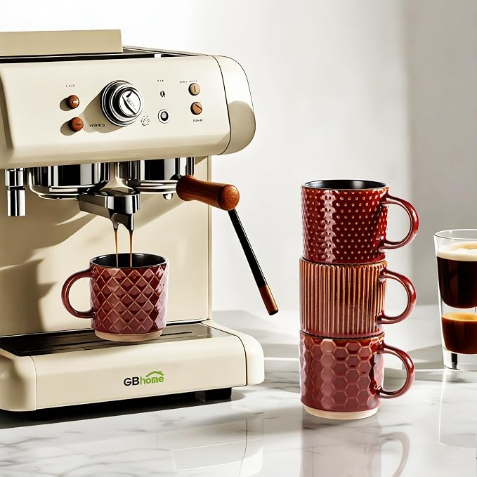 GBhome 15 OZ Stackable Coffee Mugs Set of 4, Ceramic Coffee Cups Set | 4 - Image 5