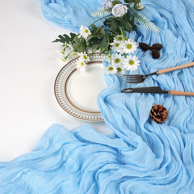 35 Pack Baby Blue Cheesecloth Table Runner 35 x 120 Inch - Image 7