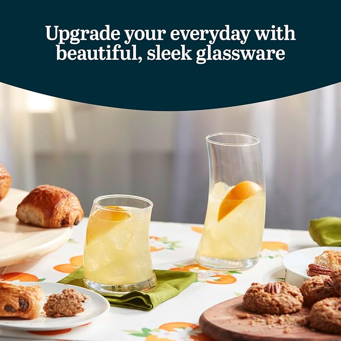 Libbey Swerve Drinking Glasses Set of 16, Chip-Resistant Tumbler and Rocks - Image 2